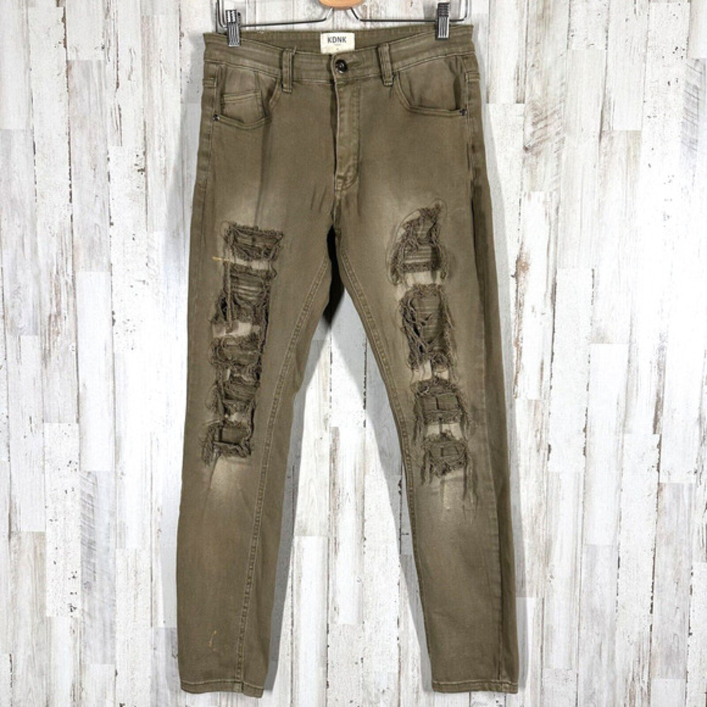 KDNK 1141411 Mens Destroyed Jeans Brown Ripped 32‎ x 30 Street Urban Grunge Band